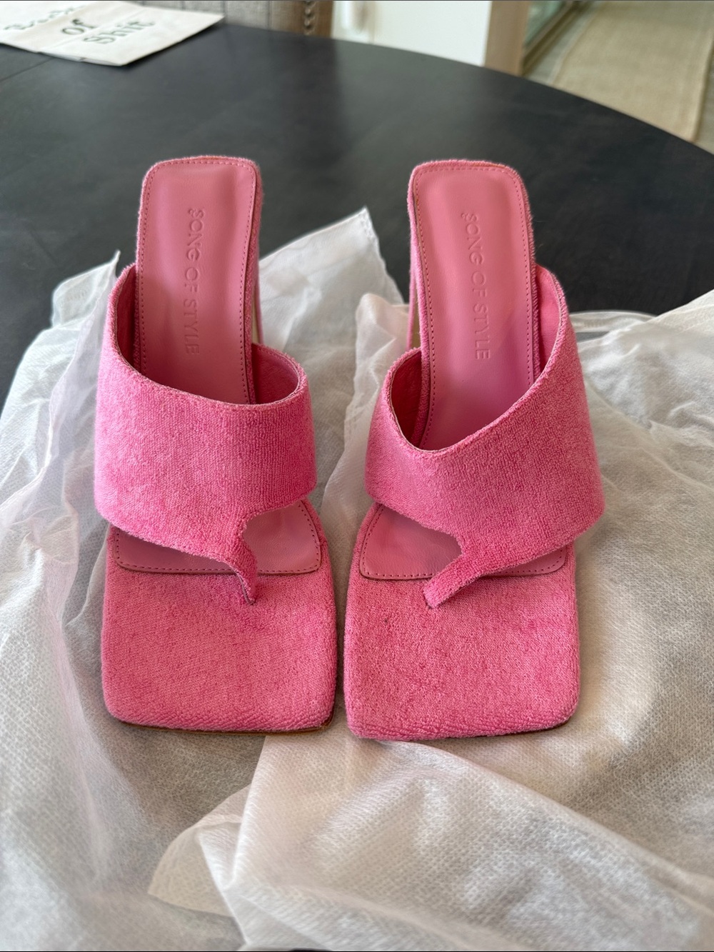 Song of Style Hot Pink Suede Square-Toe Toe-Loop Mules